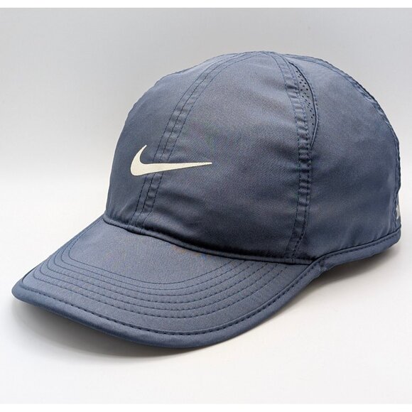 Nike Dri-Fit Strap Back Hat Cap Navy Blue Running Featherlite Unisex Adjustable - Picture 1 of 5